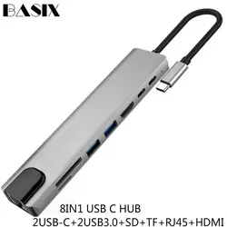 Basix USB C концентратор типа C к HDMI RJ45 Ethernet мульти порты USB 3,0 зарядка PD адаптер для MacBook Pro док-станция USB-C хаб