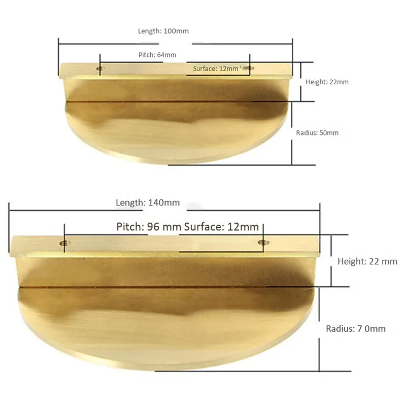 1 компл. Полукруглый Твердый латунный шкаф ручки и ручки ящик мебель шкаф ручки книжный шкаф дверь тянуть