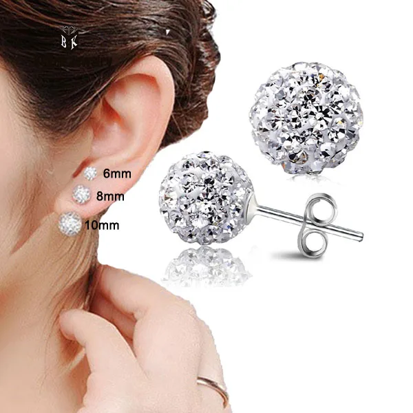 

High Quality 6/8/10mm White MicroCrytstal Paved Bead Earring Stud (lead&nickel free/Safe to skin)