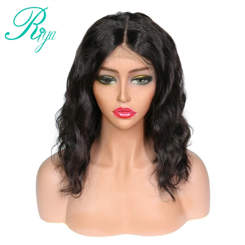 Riya Hair Короткие 13x6 человеческие волосы на кружеве парики предварительно сорванные с Детские волосы волнистые бразильские волосы remy волосы на кружеве Боб Парики 1"-14"