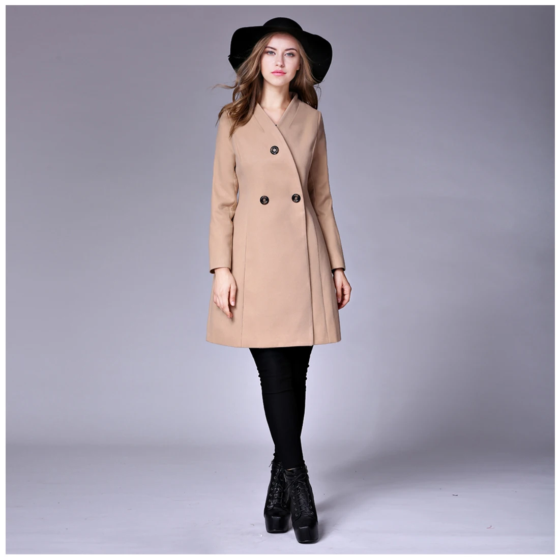 Buy Women's New Winter Wool Coat Fashion V Neck Long