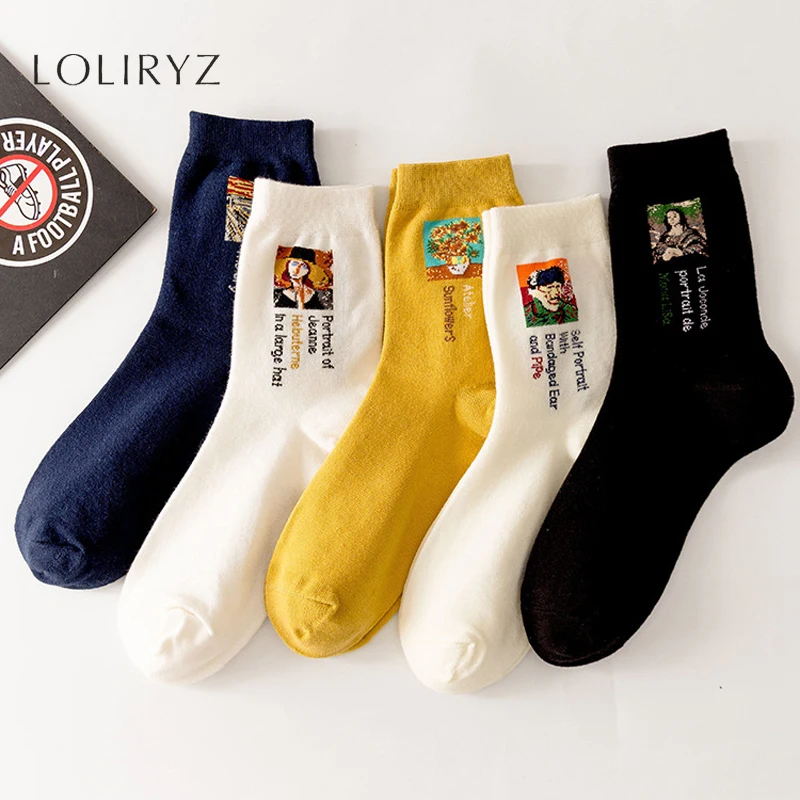 

Newest 3D Art Women Men Socks Renaissance Characters Painting Vintage Socks Van Gogh Mona Unisex Harajuku Cotton Sox 1Pair
