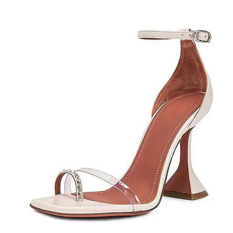 Сандалии из ПВХ с острым носком на высоком каблуке; пикантная обувь для вечеринок с ремешком на лодыжке; женские летние модельные туфли на высоком каблуке; большие размеры