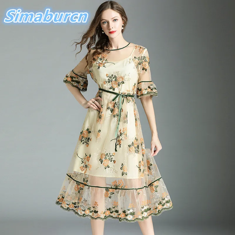 High Quality Summer Women Dress Half Sleeve Temperament Ladies Floral