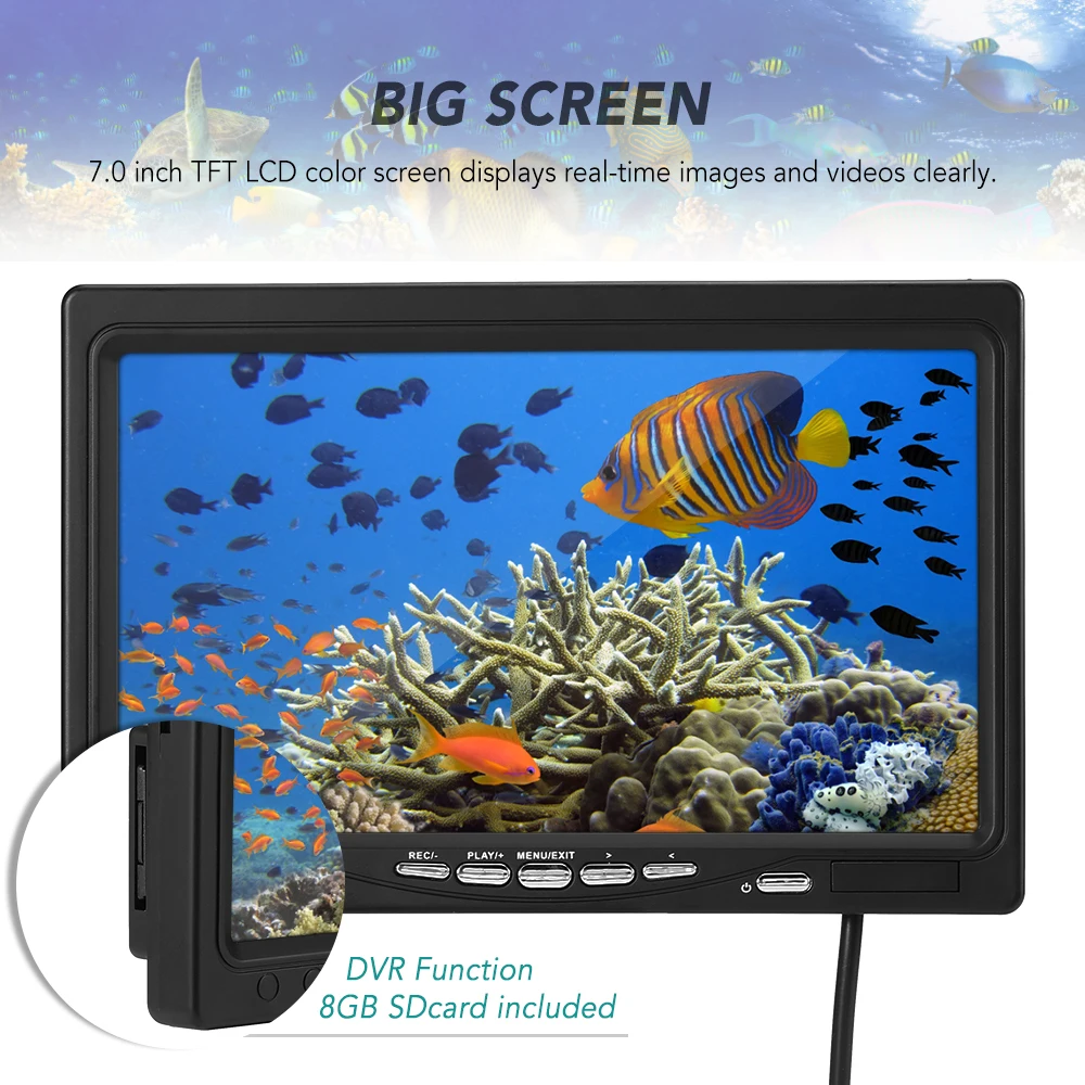7 дюймов ЖК-дисплей Цвет Экран видео для контроля уровня сахара в крови с 8 Гб, карта памяти, замена Экран аксессуар для подводной рыбалки Камера Рыболокаторы