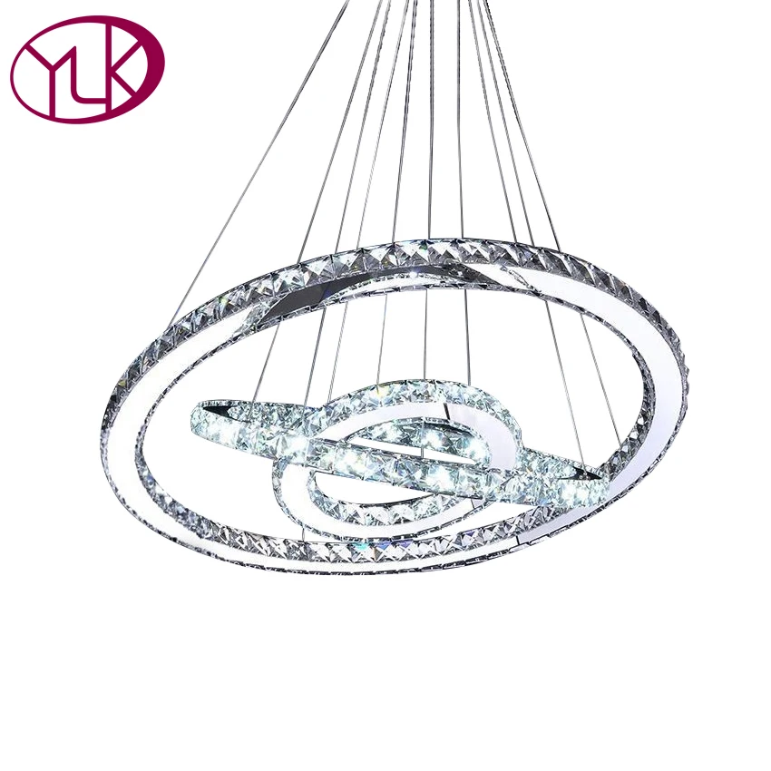 

Modern LED Diamond Ring Chandeliers Chrome Mirror Finish Stainless Steel Room Hanging Lamp LED Chandelier Lustres Cristal Lamps