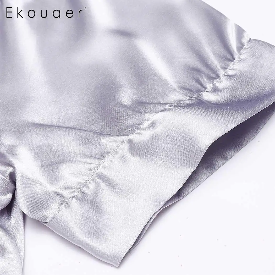 Ekouaer ночная рубашка для женщин атласная одежда сна воротник стойка короткий