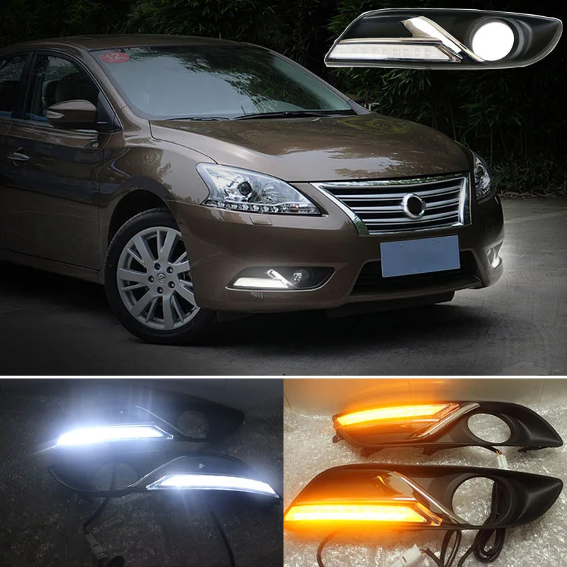 

With Yellow Turning Function Chromed Strip Cover 12V Car DRL LED Daytime Running Light For Nissan Sylphy Sentra 2013 2014 2015~6