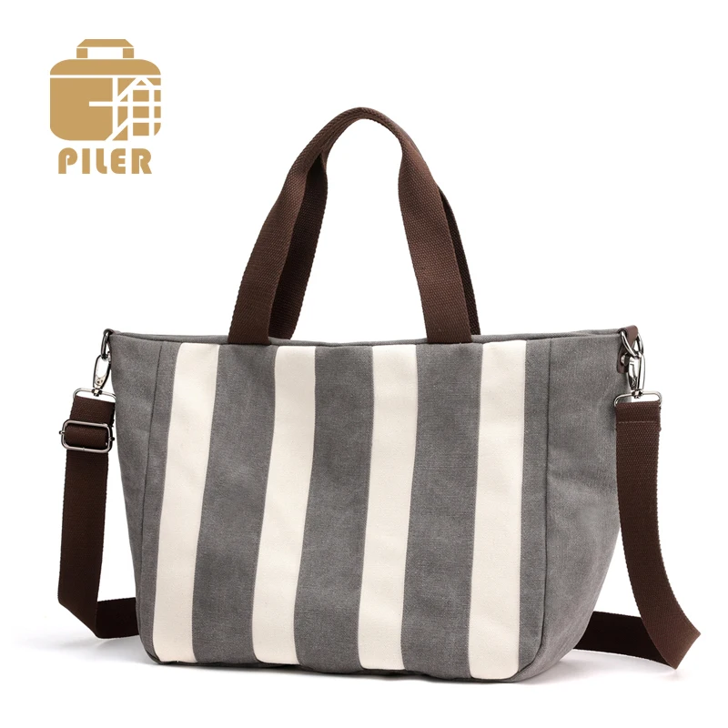 

Casual Trapeze Bags for Women 2019 Summer Large Beach Bag Canvas Stripe Shoulder Handbags Shopping Bag Ladies Canvas Totes