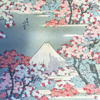 

Mt Fuji cherry blossoms pattern fabric Retro style fabric Calico Printed cotton fabric for DIY Bag 007 1 order=50cm*140cm