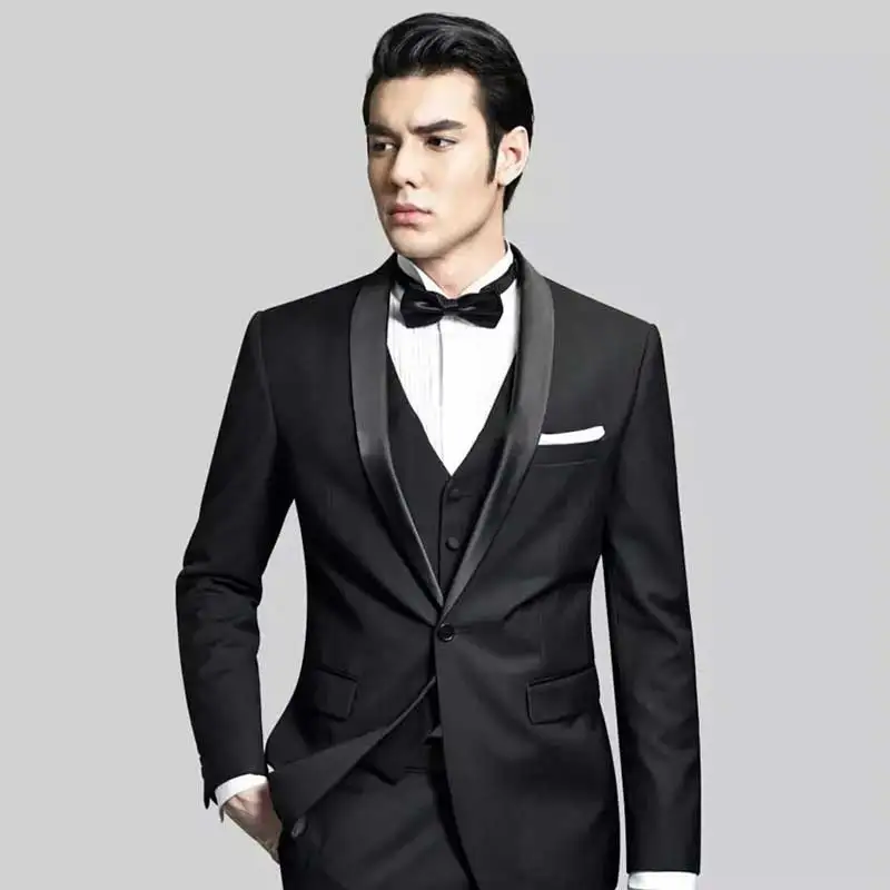 

Black Groom Tuxedo Slim Fit Men Suits for Wedding Suits Man Blazer Shawl Lapel 3Piece Latest Coat Pants Designs Men Suits Jacket