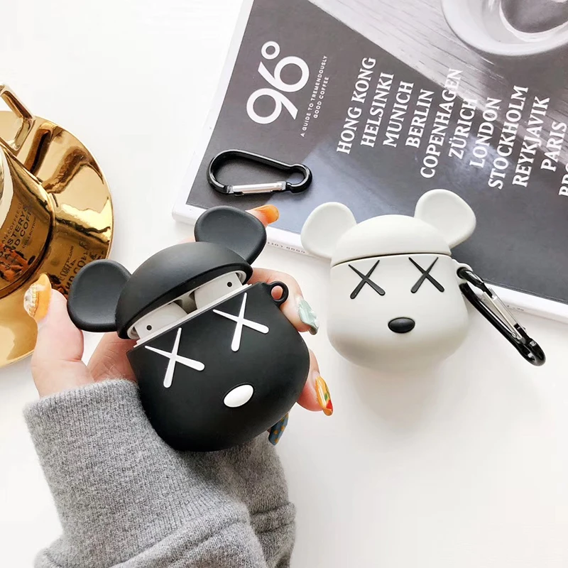 

New 3D cute bear X KAWS soft silicon Wireless Earphone Charging Cover Bag for Apple AirPods 1 2 Anti-fall Bluetooth Headset Box