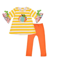 Осенний хлопковый комплект одежды с длинными рукавами и тыквой на День Благодарения для девочек 1-10 лет