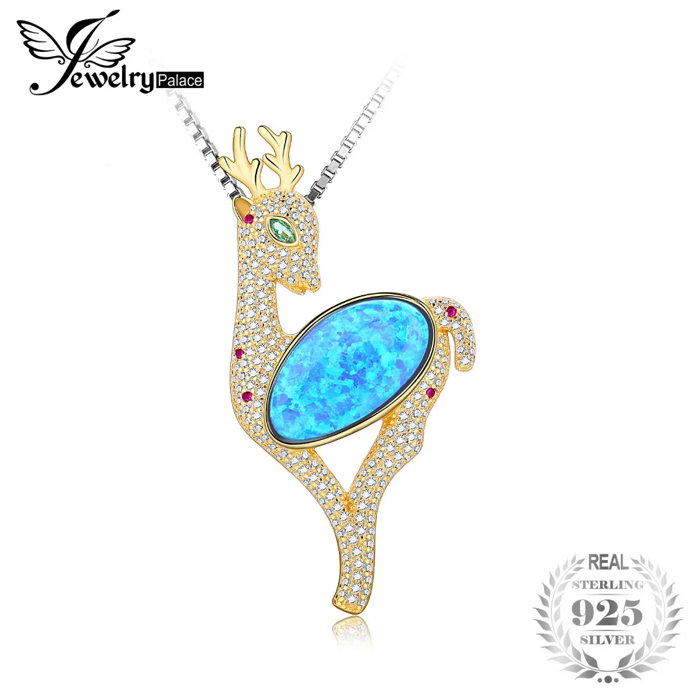 

JewelryPalace Fashion Christmas Deer 11ct Created Black Opal Nano Russian Simulated Emerald Created Ruby Brooch Pin brooche