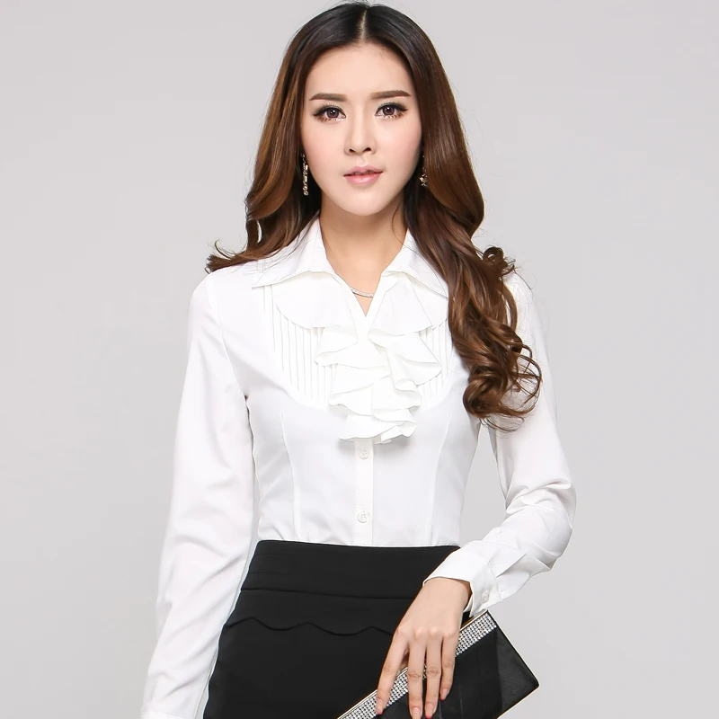 New 2015 Autumn Female Formal White Ladies Office Uniform Shirts Blouse ...