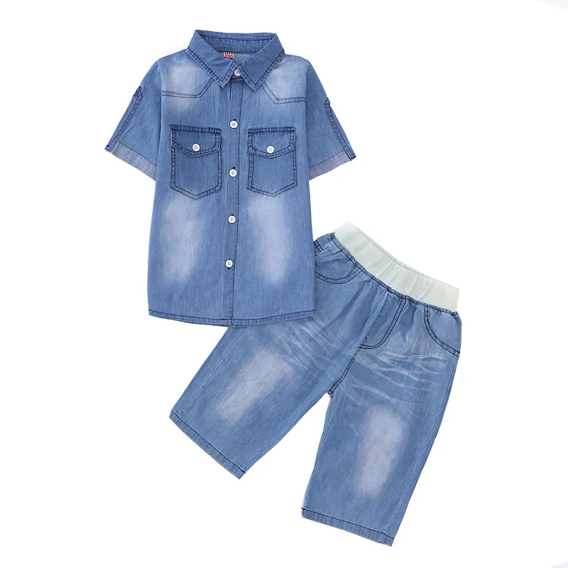 

New 2019 Kids Boys 5 6 8 10 12 14 Years Clothing Sets For Baby Boys Summer Cowboy Denim T Shirt + Shorts Jeans Pants Clothes