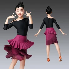Girls Latin Dance Dresses for Sale Cha Cha Rumba Samba Ballroom Dance Costume Summer Practice Clothes Tassel Competition Skirt