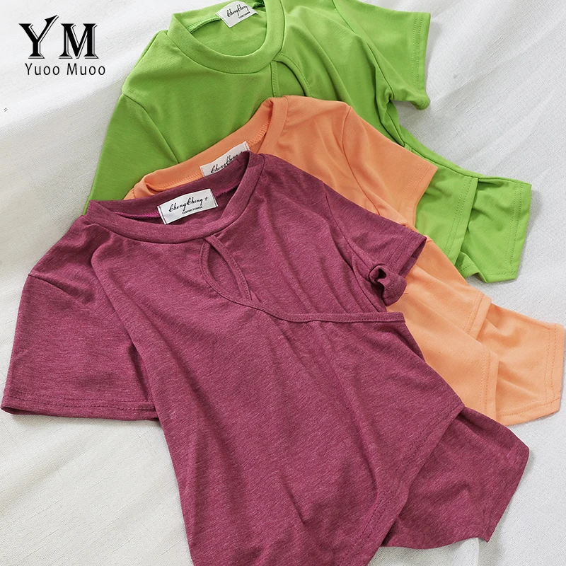 

YuooMuoo Cross Hollow Out Asymmetrical Vogue T Shirt 2019 Summer Solid O-Neck Tee T-shirt Tops Streetwear White Shirt Tees