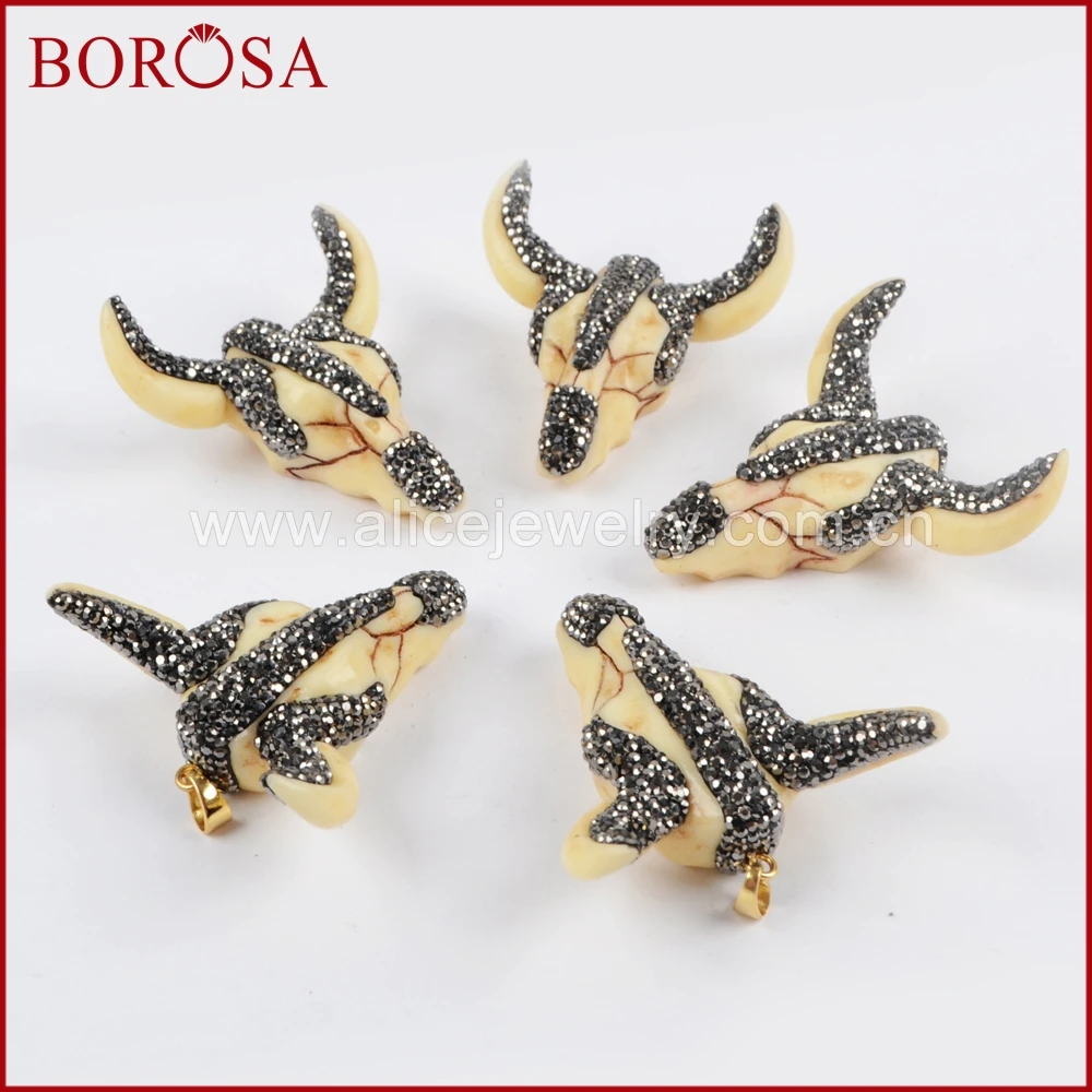 BOROSA 1 шт. кулон головы буйвола крупного рогатого скота Стразы Смолы Головы Быка