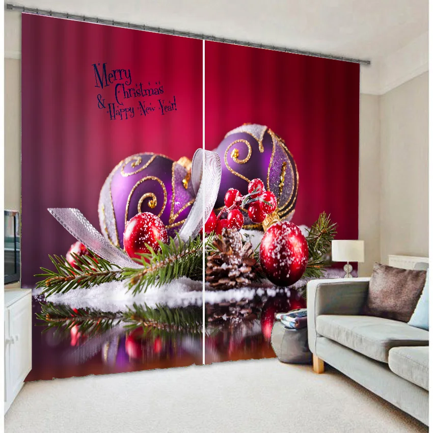 

Red Christmas balls personalized photo print three-dimensional curtain products