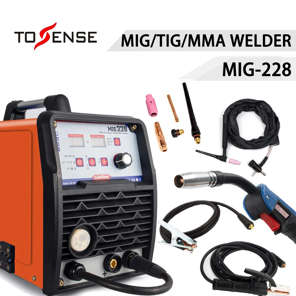 MIG/TIG/MMA сварщик 3 in1 сварочный аппарат 110/220 В DC 200Amp инвертор IGBT цифровой дисплей Порошковая электродная проволока одноцветное Core провода