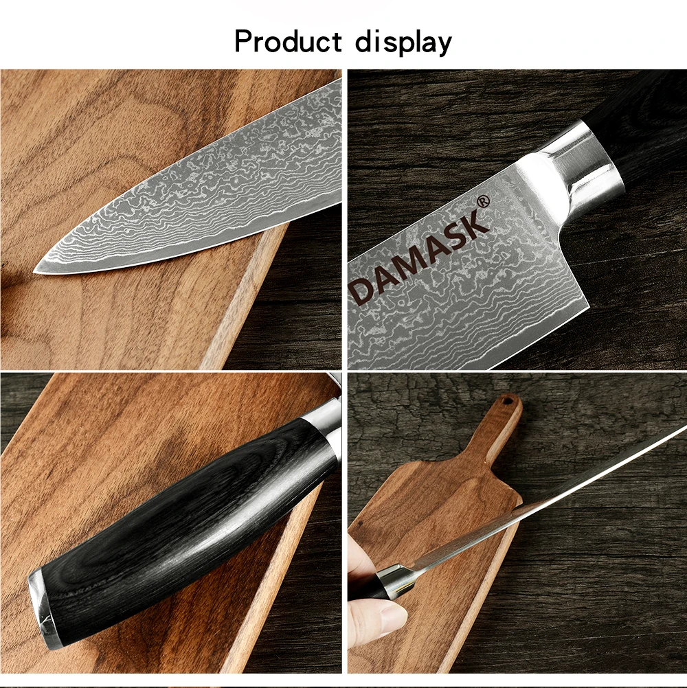 Damask VG10 Core нож сантоку из дамасской стали 67 слойный острый нож японский кухонный нож красота дамасский узор цветная деревянная ручка нож