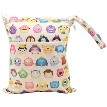 

Infants Baby Cartoon Print Double Pockets Zipper Waterproof Wet Dry Diaper Bag