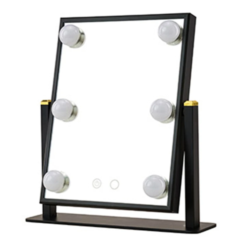 Косметическое зеркало высокой четкости с регулируемым вращением, освещенное зеркало для макияжа, светодиодный светильник, косметическое зеркало с голливудским стилем - Цвет: Black