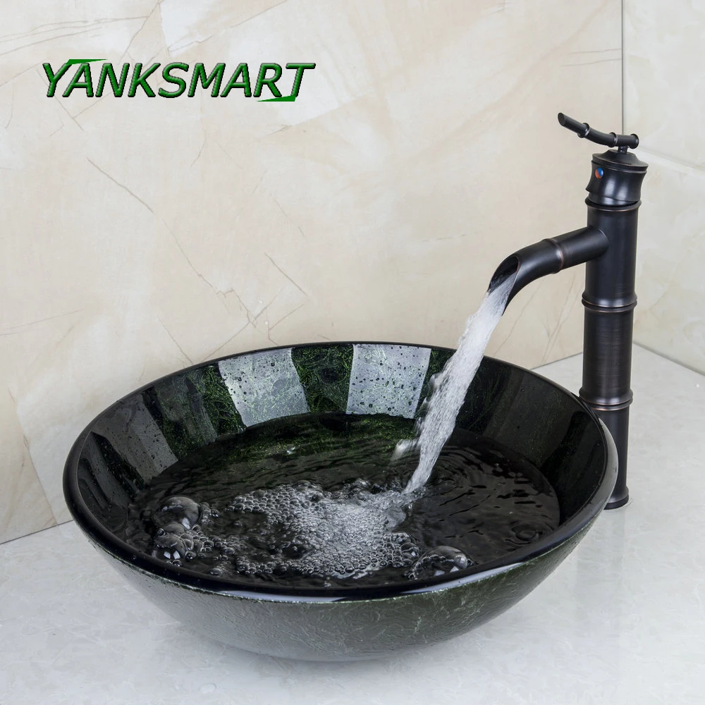 YANKSMART Bamboo ванная комната закаленное Круглое стекло столешница умывальник с