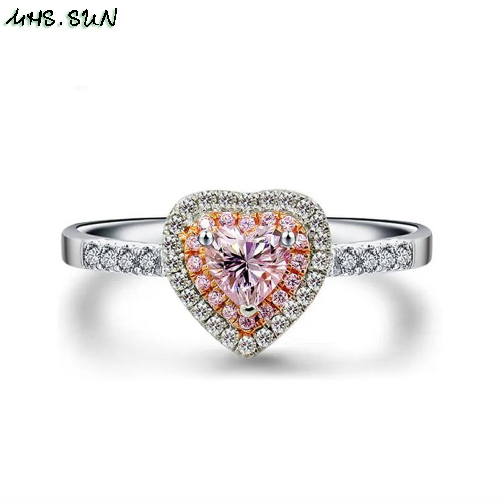 

MHS.SUN Newest Wedding Pink Crystal Rings Heart Design Engagement Cubic Zircon Ring Fashion Bijoux For Women Jewelry 1PC/lot