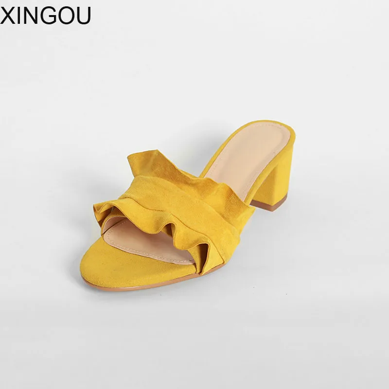 

New top quality high heel sandals women flock leather thick bottom female sandals and slipper lady sandals with high-heel