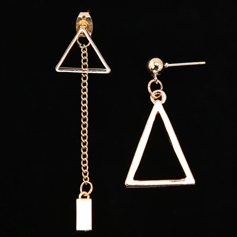 

Different Size Hollow Triangle Long Chain Pendant Asymmetrical Silver Golden Drop Earrings Dangle Earrings for Women