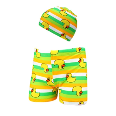 Купальные шорты для маленьких мальчиков, 2 предмета детские летние Стрейчевые пляжные шорты с рисунком животных+ шапочка для плавания, для детей возрастом от 2 до 6 лет, A25 - Цвет: Золотой