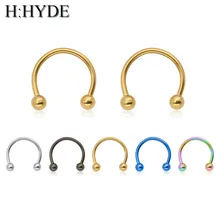 H: HYDE,, 1 шт., Классический милый открытый обруч, нержавеющая сталь C, клипса, кольцо для носа, серьги, пирсинг для женщин, ювелирные изделия для тела