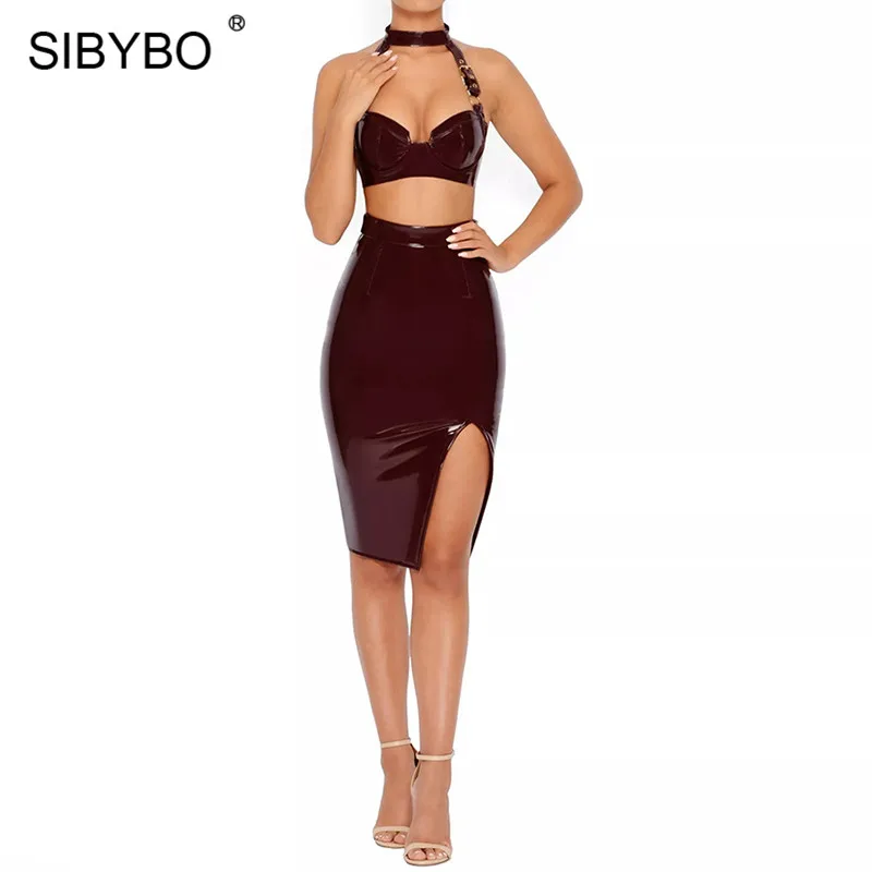 Женское платье без бретелек Sibybo вечернее из искусственной кожи с открытой