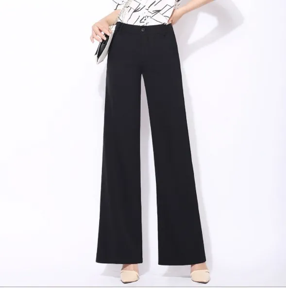 Женские широкие брюки с высокой талией размера плюс, однотонные черные белые брюки палаццо, офисная одежда, повседневные женские брюки