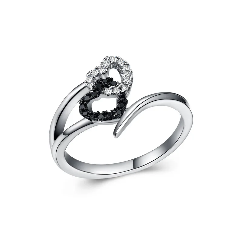 

Huitan Best Selling 2018 Products Women Heart To Heart Sweet Rings White And Black Zirconia Ring Wedding Engagement Promise Ring