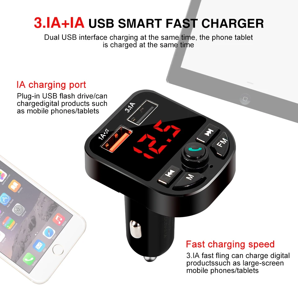Новый Bluetooth 5 0 Handsfree беспроводной fm передатчик 3.1A USB зарядное устройство lcd MP3 плеер