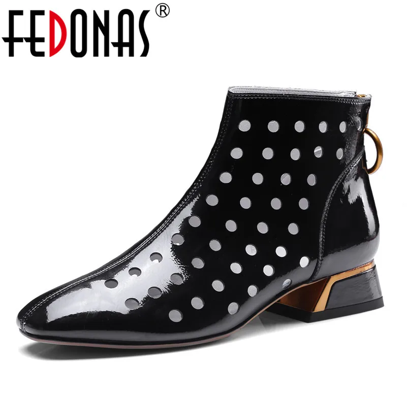 

FEDONAS Newest Women Cut-outs Ankle Boots Brand Patent Leather High Heels Party Wedding Shoes Woman Prom Pumps Basic Boots
