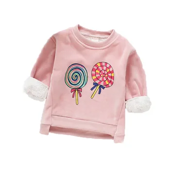 

Free shipping Girls winter plus velvet sweater baby girls warm long sleeve Sweet lollipop jacket