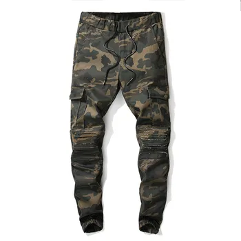 

2019 New Men's Camouflage pants Men's Cut Rotten Overalls Shredded Beamed jeans Men's Tethered pants More size 28-38