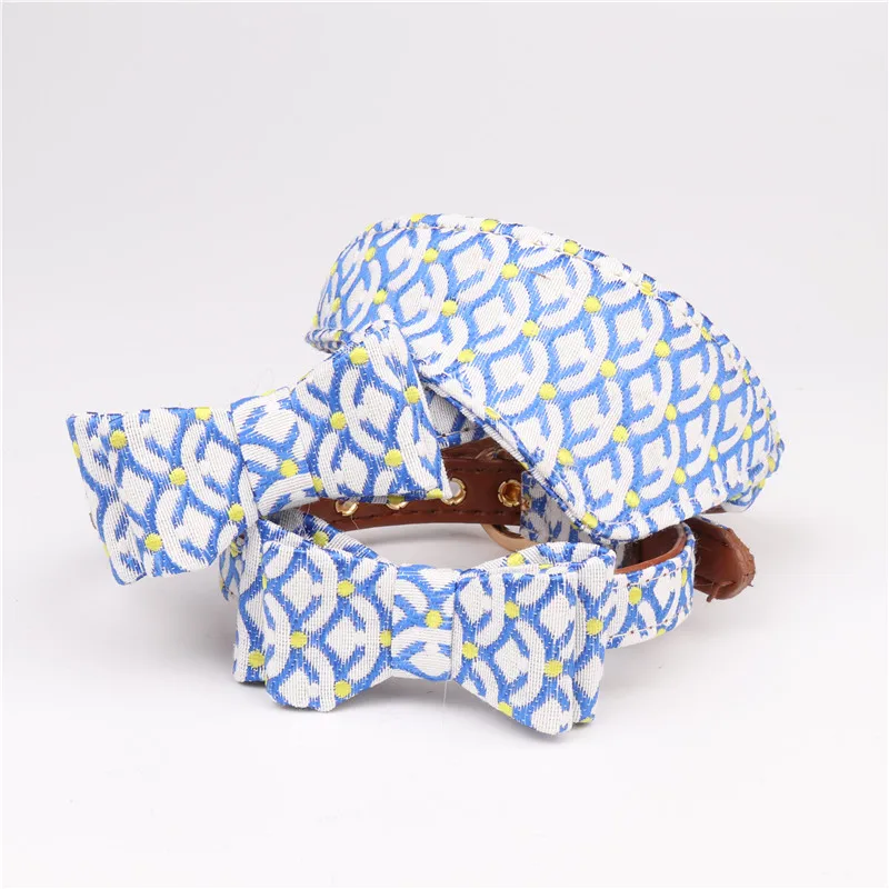 New Leather Wave Pattern Bowknot Pet Dog Collar Cat Neck Strap Dog Bandana Bib Neckerchief Scarf Leads Rope