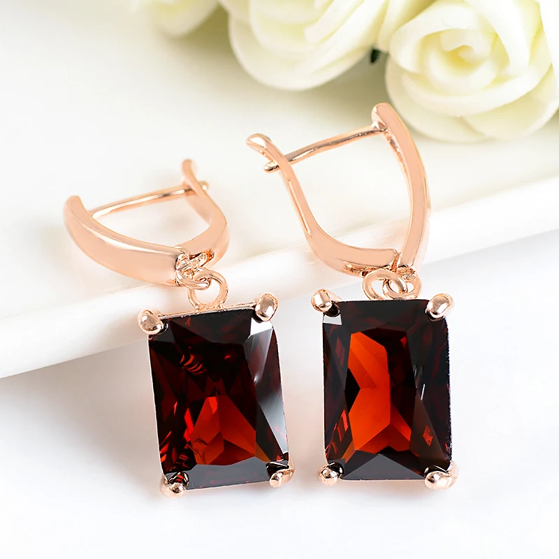 QCOOLJLY Fashion Crystal Stone Vintage Drop Earrings Square Candy Pendant Dangle Earrings for Women Party Wedding Jewelry