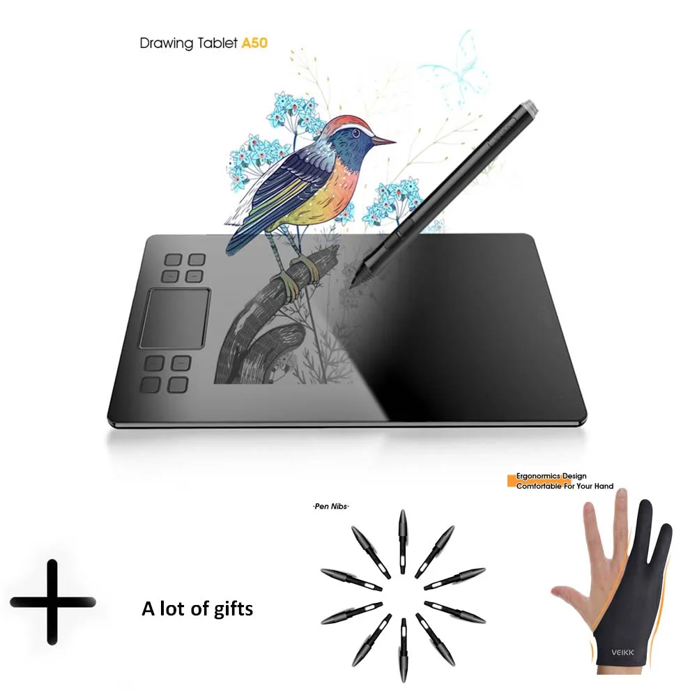 

Graphics Drawing Tablet veikk A50 Digital Pen tablet with 8192 Levels Passive Pen Compatible with Win and Mac System