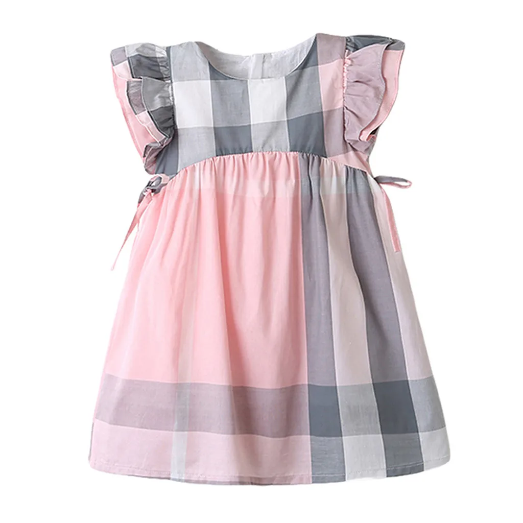 

LONSANT Toddler Baby Girls Dress Children Plaid Printed Bowknot Dress Kids Baby Girls Summer Party Princess fashion Dresses