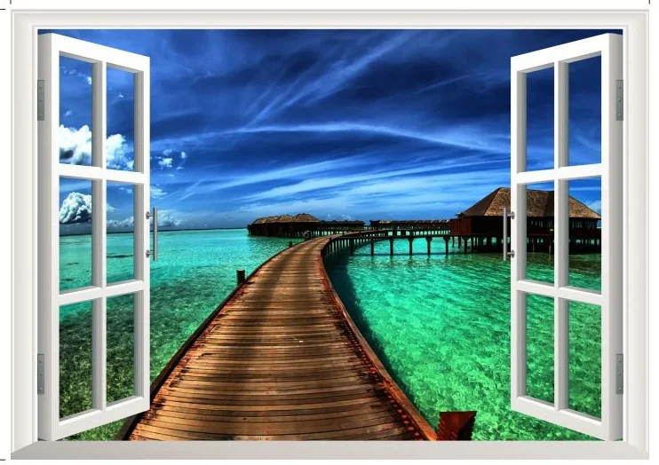 3D Blue Sea Scenery Hoom Room Decor Entfernbare Wandaufkleber Decals