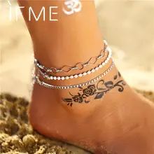 Винтажная многослойная цепочка на ногу для женщин, серебряная, в стиле бохо, цветной браслет из искусственного жемчуга на ноге, новинка, Пляжная бижутерия