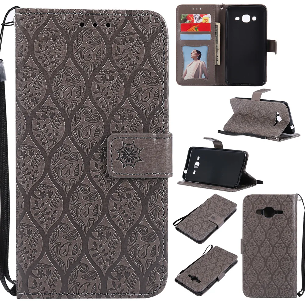 

3D Embossed Rattan Flowers Flip Case For Samsung Galaxy J3 2016 PU Leather Silicone Luxury Wallet Holster Cover For J3 2016 J310