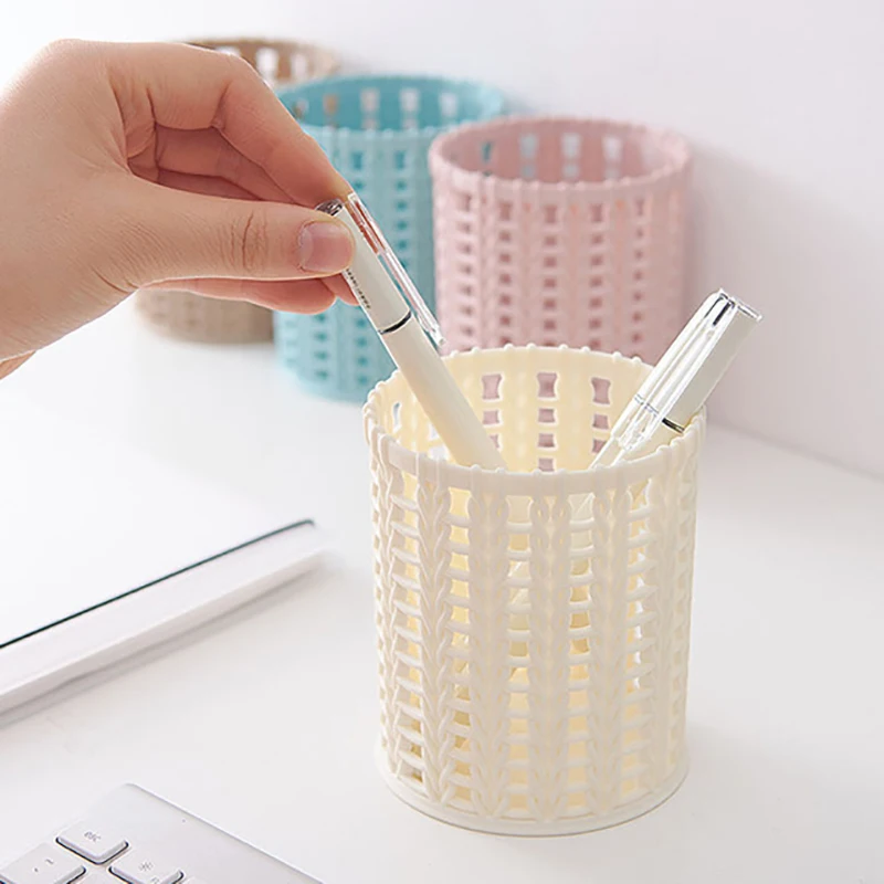

Office Desk Pen Holder Makeup Brush Storage Holder Hollow Home Plastic Desktop Remote Control Storage Box