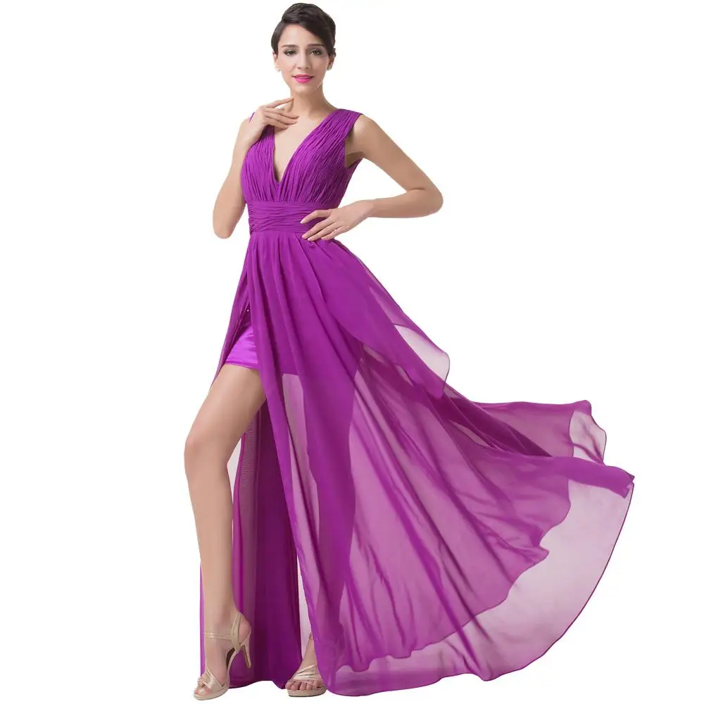 Grace Karin Short Front Long Back Purple Evening Dress Long Formal Prom